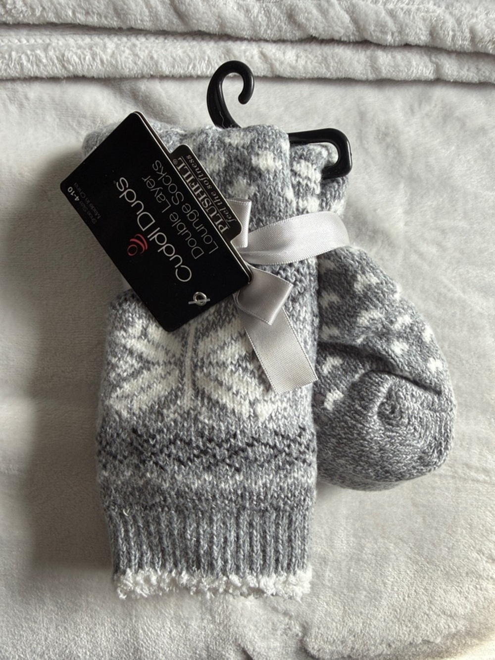 Cuddl Duds Grey & White Fair Isle Cozy Slipper Socks
